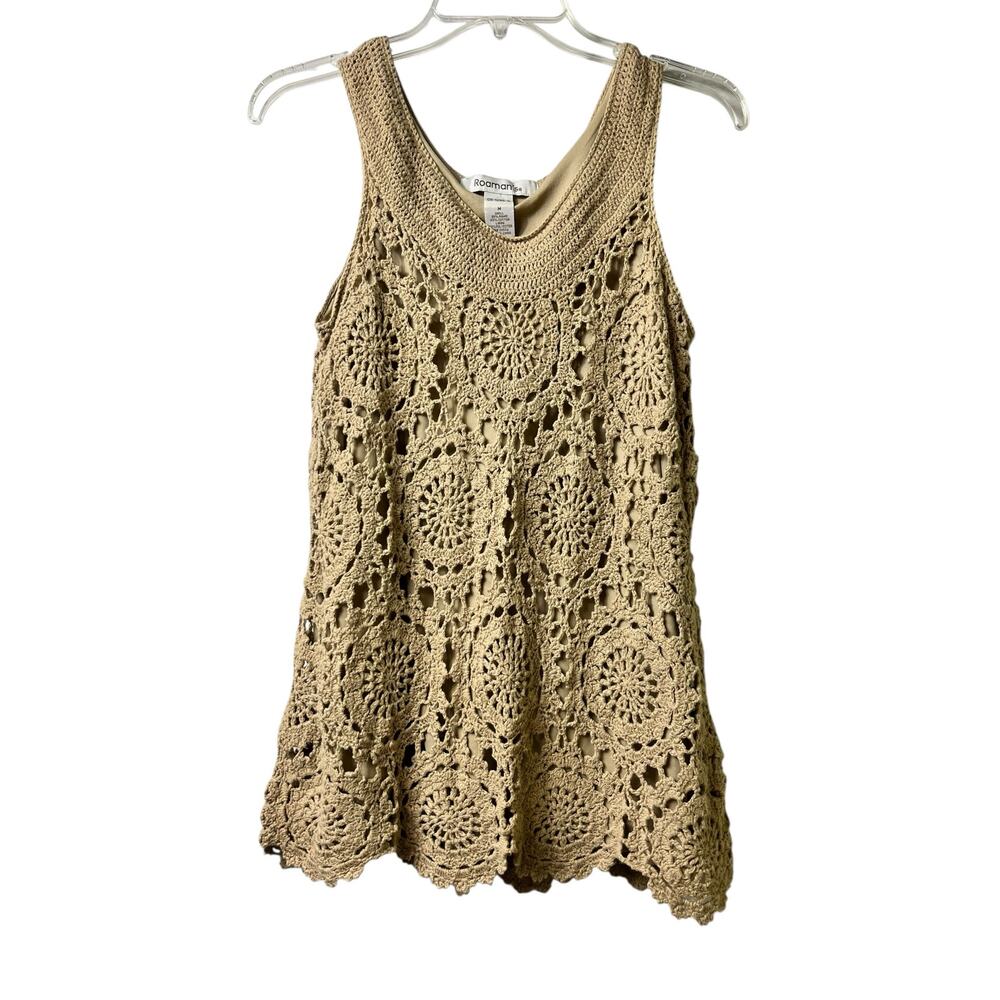 Roaman's Crochet Fully Lined Tank Top M Boho (2832)
